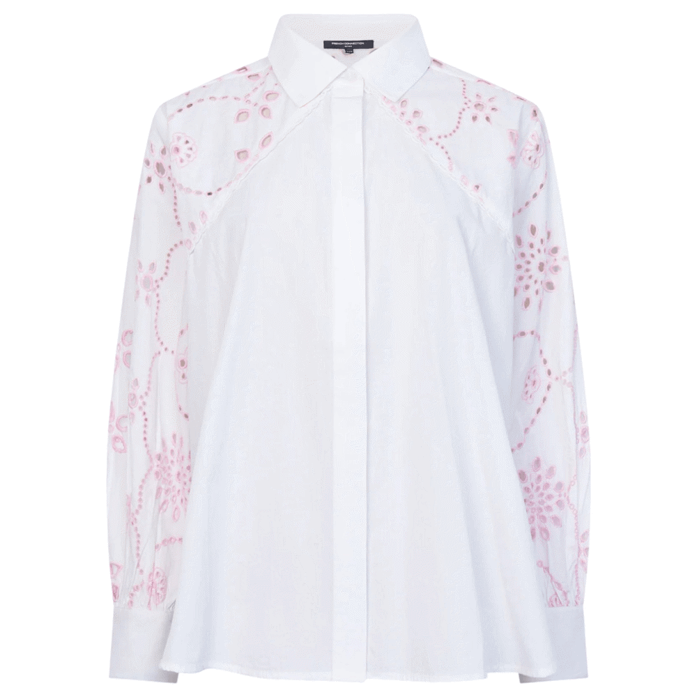 French Connection Cambria Cotton Embroidered Long Sleeve Shirt